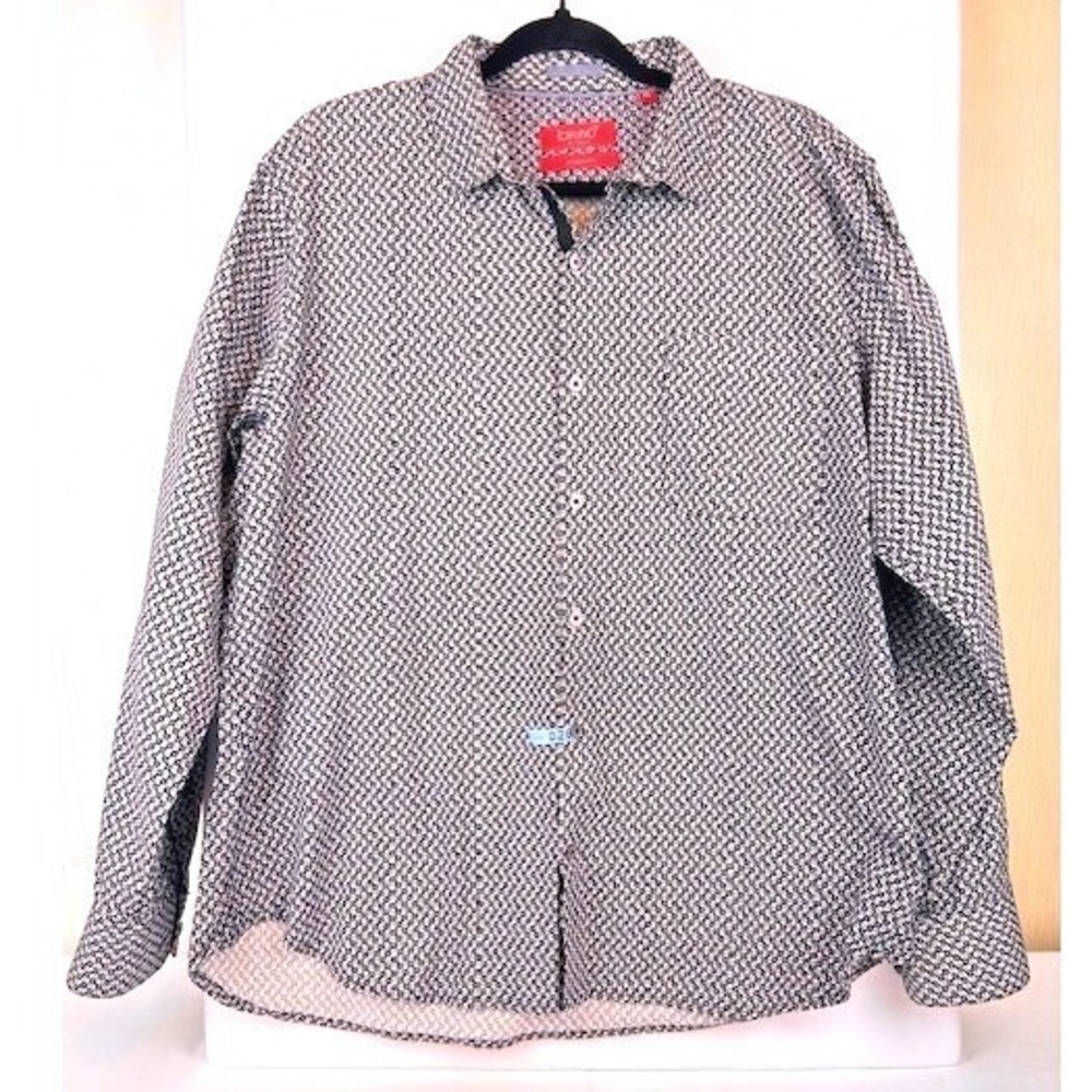 Bruno Milano Mens XL Modern Fit Button Down Shirt Black White Paisley Cotton
